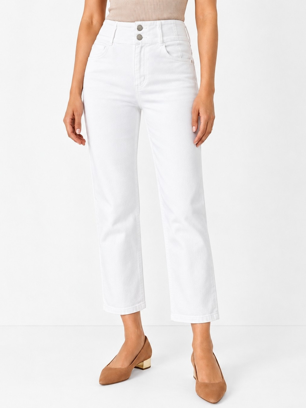 Ann Taylor Petite Easy Straight White High Rise Cropped Jeans 8P
